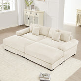 82.6" Oversized Cloud Modular Sectional Couch, Soft Corduroy Fabric With An Ottoman,Deep Seat Wide Armrests, Ergonomic Design Easy Assembly, Soft Corduroy,For Living Rooms Lounges, Cream