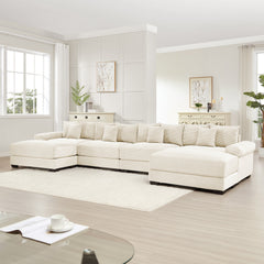 170" Oversized Cloud Modular U-Shape Sectional Couch,Premium Corduroy Fabric With An Ottoman,Deep Seat Wide Armrests,Good Resilience Cushion,Easy Assembly, For Living Rooms Studies,Cream