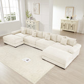170" Oversized Cloud Modular U-Shape Sectional Couch,Premium Corduroy Fabric With An Ottoman,Deep Seat Wide Armrests,Good Resilience Cushion,Easy Assembly, For Living Rooms Studies,Cream