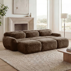 3-Seater Soft Plush Fabric,32D High Density Spong,Movable Ottoman Free Combination,No Assembly Required Bottom Anti-Slip Design,Buckle Connection For Bedroom,Living Room,And Home Theater, Chocolate