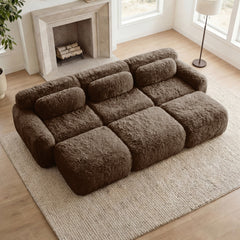 3-Seater Soft Plush Fabric,32D High Density Spong,Movable Ottoman Free Combination,No Assembly Required Bottom Anti-Slip Design,Buckle Connection For Bedroom,Living Room,And Home Theater, Chocolate