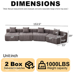 Chenille curved sectional sofa with 4 pillows,Curved Symmetrical Modular Sofa Sectional ,Two curved seats and two single seats,Two curved seats and two single seats