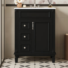 24" Bathroom Vanity with Ceramic Sink, Small Bathroom Sink Cabinet, Modern Cabinet with 2 Drawers and Adjustable Shelf
