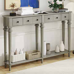 TREXM Entryway Table with 4 Drawers, Retro Console Table with Open Shelf for Entryways, Living Rooms, and Hallways (Grey Wash)