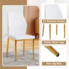 Set of 6 Gold - and - White Dining Chairs, 37 inches High: Ergonomic PU Backrest, Combines Comfort and Style.Perfectly blends comfort and elegance, Injecting more comfort and style into dining time.