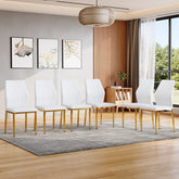 Set of 6 Gold - and - White Dining Chairs, 37 inches High: Ergonomic PU Backrest, Combines Comfort and Style.Perfectly blends comfort and elegance, Injecting more comfort and style into dining time.