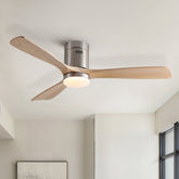 52 inch Mordern Cozy Natural Style Solid Wood Low Profile Flush Mount Intergrated LED Ceiling Fan with Light