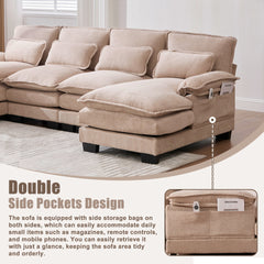 UNITED WE WIN U Shaped Cloud Couch, 110" Chenille Comfy 4 Seat Sectional Couches for Living Room, Modular Sofa Sleeper with Double Chaise & Memory Foam for Apartment