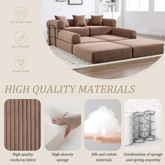 UNITED WE WIN convertible folding sofa bed, with fixed frame and pillow back handrail, cloud corduroy folding mattress sofa, folding memory foam bed in living room/dormitory/guest room/home office/apt