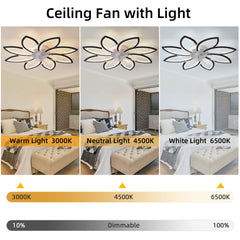 35.4In Ceiling Fan with Lights, Remote Control 3 Color Temperatures,6 Gear wind Speed Fan Light