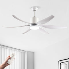 6 PCS ABS Blades 56 Ceiling Fan With Light Kit 3 Color LED Light Source, DC 6 Speed ,Remote Control Ceiling Fan for Patio Living Room, Bedroom, Office,Indoor.(( White )