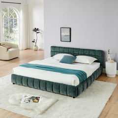 King Size Upholstered Bed ,comfortable upholstered bed frame, Chenille fabric, with headboard and solid bed frame. With drawer for storage-green(88.5''*85.5''*31'')