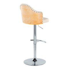 Ahoy Contemporary Adjustable Barstool with Swivel in Chrome Metal, Natural Bamboo Wood and Cream Faux Leather with Rounded T Footrest by LumiSource - Set of 2