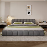Elegant Chenille Upholstered Bed with Checkerboard Design, Queen, Grey