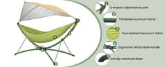 Portable Outdoor/Garden Hammock with Quick-Fold Stand, Adjustable Sunshade, and Storage Bag Adult/Child Hammock Chair Heavy-Duty Hammock Suitable for Camping, Home Gardens, Hotels, Outdoors, Beaches