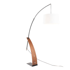 Robyn Mid-Century Modern Floor Lamp in Walnut Wood and Black Metal with White Linen Shade by LumiSource