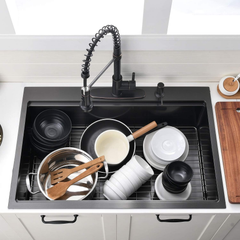 33 Inch Gunmetal Black Drop in Workstation kithchen Sink -33 "x 22" 16 Gauge Topmount Drop in Single Bowl Stainless Steel Kitchen Sink with Accessories