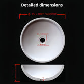 White natural marble bathroom vessel sink, semi-polished surface, natural stone, genuine marble, real marble, ⌀15.7XH5.9 inches/ ⌀400XH150 mm