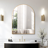 30x40 Inch Gold Metal Framed Arched Bathrrom Mirror for Wall.