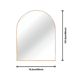 30x40 Inch Gold Metal Framed Arched Bathrrom Mirror for Wall.