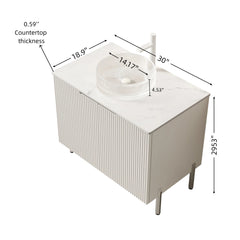 TURIO 30" Bathroom Vanity with Sink, Freestanding Bathroom Storage Cabinet with 2 Doors, Transparent Round Glass Basin and Carrara White Artificial Countertop, No Faucet, White Color