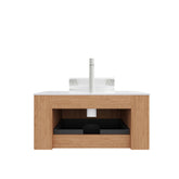 DINA 30" Bathroom Vanity with Sink, Wall-Mounted Floating Curved Edges Striped Storage Cabinet with Drawer, Transparent Round Glass Basin and Countertop, Pre-assembled, Natural Woodgrain Color