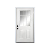 36 x 80 Fiberglass Entry Door Slab, 9 Lite Low-E Glass - Primed Front Door for Home's Front Entrance, Right Hand Inswing, White Oak Wooden Grain Knock-Down Door Slab