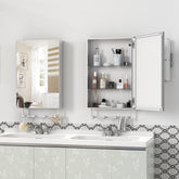 16'' x 24'' Medicine Cabinet with Mirror for Bathroom, Wall Mounted Bathroom Mirror with Storage, Adjustable Shelves, Aluminum Framework, Surface Mount Silver