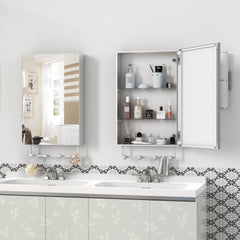 16'' x 24'' Medicine Cabinet with Mirror for Bathroom, Wall Mounted Bathroom Mirror with Storage, Adjustable Shelves, Aluminum Framework, Surface Mount Silver