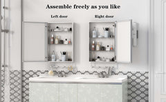16'' x 24'' Medicine Cabinet with Mirror for Bathroom, Wall Mounted Bathroom Mirror with Storage, Adjustable Shelves, Aluminum Framework, Surface Mount Silver