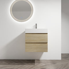 24" Wall-Mounted Bathroom Vanity With Resin Sink, 2-Soft Close Drawers, KD-Package