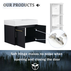 30 Inch Wall-Mounted Bathroom Vanity with Sink and Storage Rack, Thick Edged Resin Basin, KD-Package