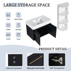 30 Inch Wall-Mounted Bathroom Vanity with Sink and Storage Rack, Thick Edged Resin Basin, KD-Package