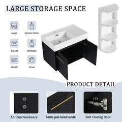 30 Inch Wall-Mounted Bathroom Vanity with Sink and Storage Rack, Thick Edged Resin Left Basin, KD-Package
