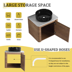 24'' Wall-Mounted Bathroom Vanity With Ceramic Art Sink & 1-Soft-Close Door, KD-Packing, Plywood