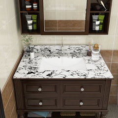 37"x22" Bathroom Vanity Top, with Undermount Ceramic Sink and Backsplash, artificial marble Bathroom Vanity Top with 1 Pre-Drilled Hole, New Carrara white and black( only Bathroom Vanity Top )