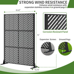Metal Privacy Screen for Outdoor Freestanding, 72" H x 46" W Decorative Metal Fence Panels with Stable Base, Portable Divider Screens for Patio, Deck, Balcony, Backyard, Garden