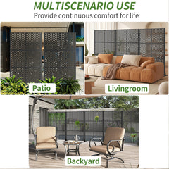 Metal Privacy Screen for Outdoor Freestanding, 72" H x 46" W Decorative Metal Fence Panels with Stable Base, Portable Divider Screens for Patio, Deck, Balcony, Backyard, Garden