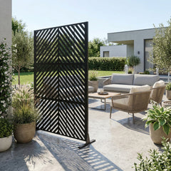 Metal Privacy Screen for Outdoor Freestanding, 72" H x 46" W Decorative Metal Fence Panels with Stable Base, Portable Divider Screens for Patio, Deck, Balcony, Backyard, Garden
