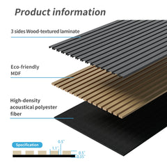 Wood Panels for Wall Slat Wall Panels, 4PC Wood Slat Acoustic Panels for Wall and Ceiling - 3D Fluted Sound Absorbing Panel with Three Sides Fully Wrapped on Wood Finish -45.27''X23.62''(GRAY)