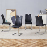 Black PU Dining Chair Set.Uniquely designed black dining chairs. PU material, paired with silver metal chair legs. Suitable for offices, restaurants, kitchens, conference rooms, etc.(Set of 4)