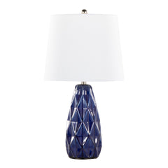 Hex 20" Contemporary Ceramic Accent Lamp in Estate Blue Ceramic, Polished Nickel and White Linen Shade from Grandview Gallery by LumiSource - Set of 2