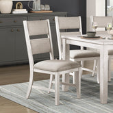 Modern Farmhouse Dining Side Chairs Set of 2 Antique White Finish Upholstered Seat Back Wooden Furniture