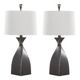 Curvo 30" Contemporary Polyresin Table Lamp in Rubbed Grey Slate Polyresin with White Linen Shade from Grandview Gallery by LumiSource - Set of 2