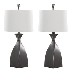 Curvo 30" Contemporary Polyresin Table Lamp in Rubbed Grey Slate Polyresin with White Linen Shade from Grandview Gallery by LumiSource - Set of 2