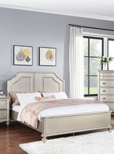 Traditional Style Eastern King Size Bed 1pc Two Panel Bed Silver Finish Bedroom Furniture