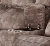 Zubaida Two Tone Chocolate Velvet Recliner Loveseat w/USB Port & Console