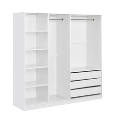 Doorless Wooden Storage Wardrobe for Dedroom with Shelves and 3 Drawers, White