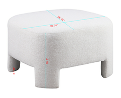 White Sherpa Sofa Ottoman, 28.74" L×28.74" W×18.5" H, No Assembly Required