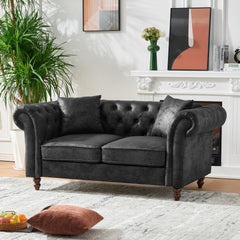 66"Chesterfield tech Fabric Sofa,High-tech Fabric Roll Armrest Sofa,Upholstered Mid Century Modern Couch,2 Seater Couch for Living Room, Office, Apartment, Black